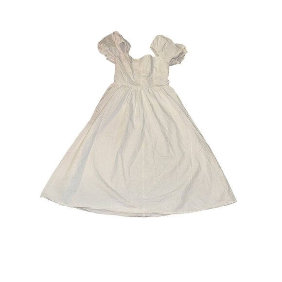 White Puff Sleeve Midi Dress With Shirred Bodice - Picture 1 of 14